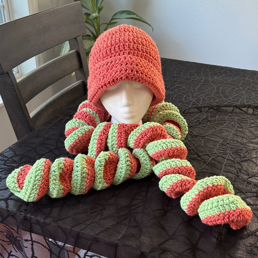 Handmade Matching Crochet Beanie Hat and Scarf Set